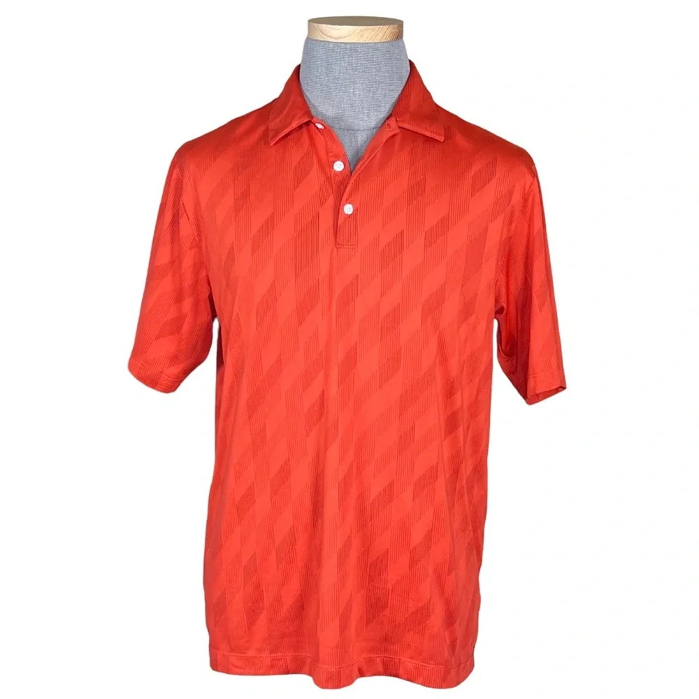 Nike Tiger Woods Collection Dri-Fit Golf Polo Orange With Geometric Prin…
